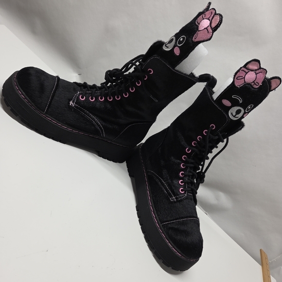 Sugar Thrillz Dollskill Best Furrends Womens 10 Teddy Bear Platform Combat Boots - Picture 3 of 10